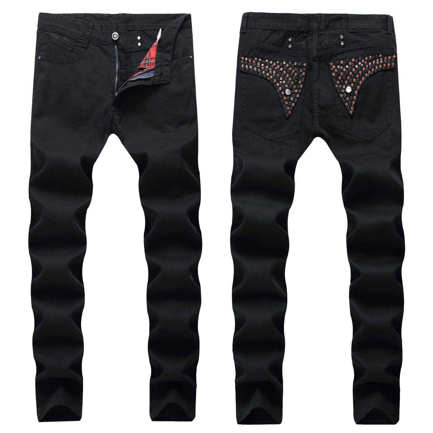 Men's jeans hot black nail small straight tube slim fitting jeans