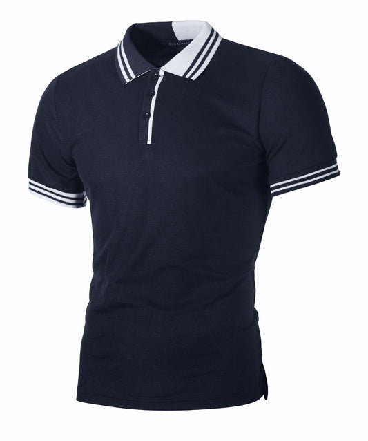 New Men's Simple Striped Color Matching Slim Casual Polo Fir