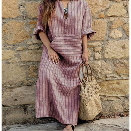 Women Long Striped Casual Loose Maxi Dresses