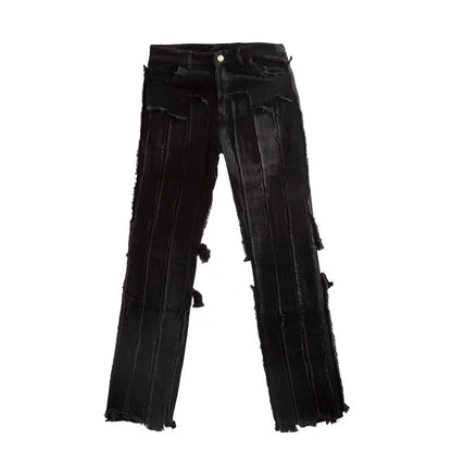 Seventy-Seventh Team Hip-Hop Fringed Fringe Washed Destruction Jeans Male Vibe Long Pants Tide Paradoxe