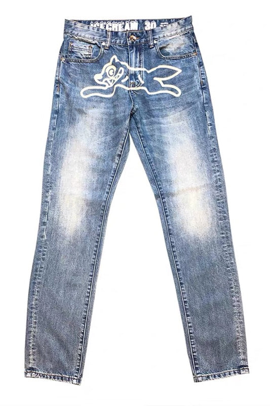 Washed Blue And White American Jeans Trousers Men