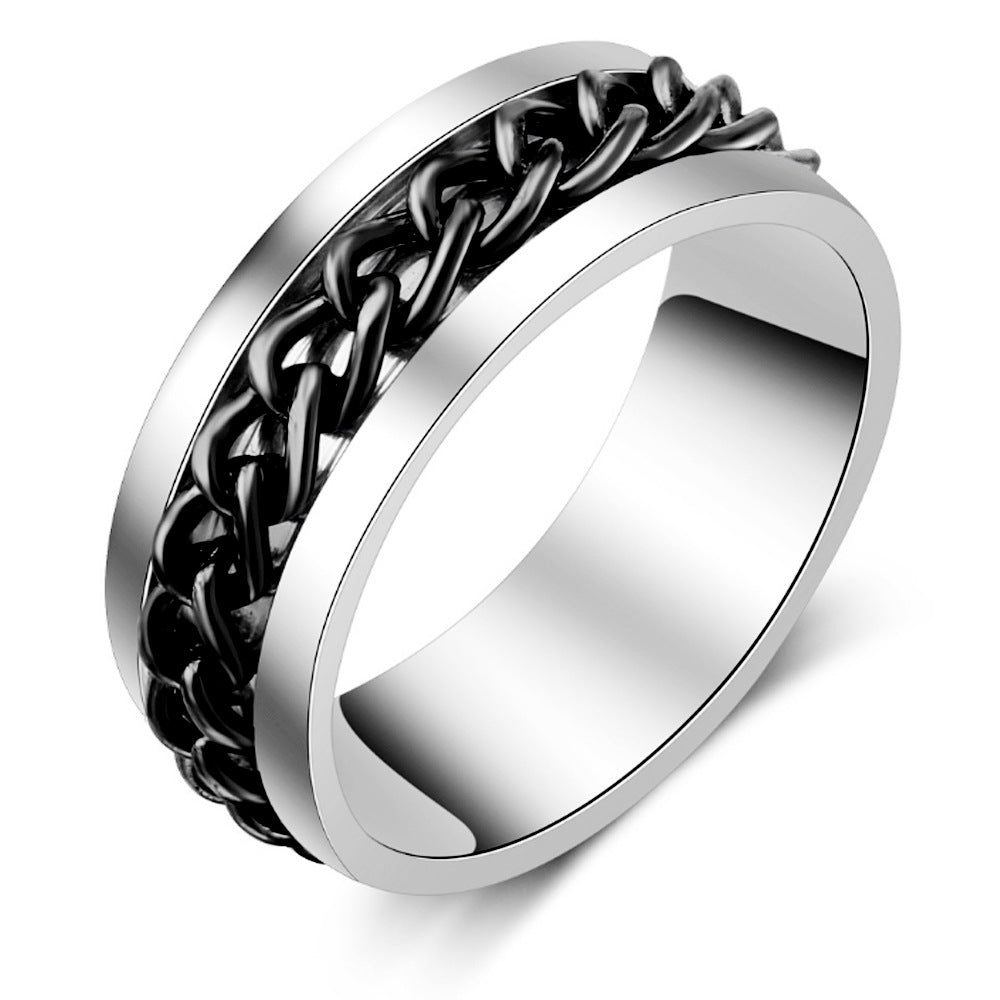 Male Tide  Beer Bottle Cap Artifact Rotatable Chain Ring Rotatable Titanium Steel Ring