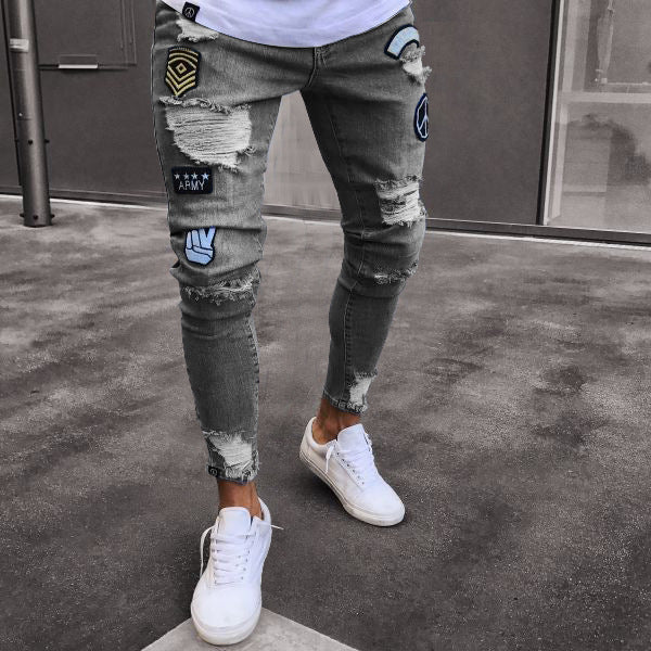 Denim Knee Hole Zip Zipper Trousers Jeans