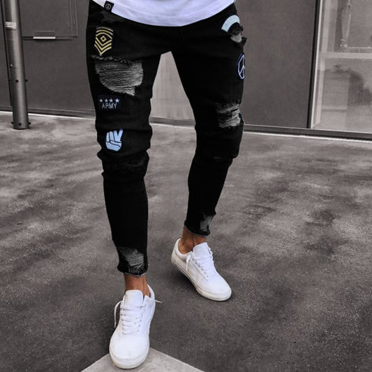 Denim Knee Hole Zip Zipper Trousers Jeans