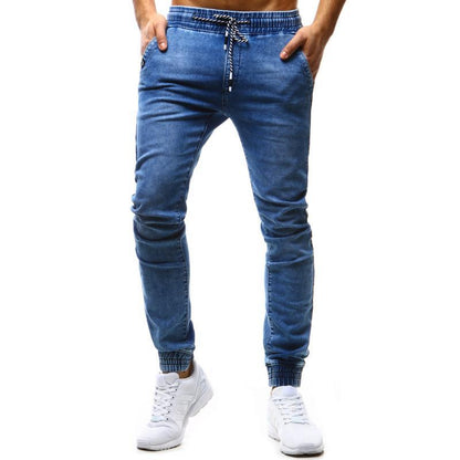 Tethered Elastic Men's Casual Little Feet Jeans Solid Color Retro Slim Stretch Men's Jeans