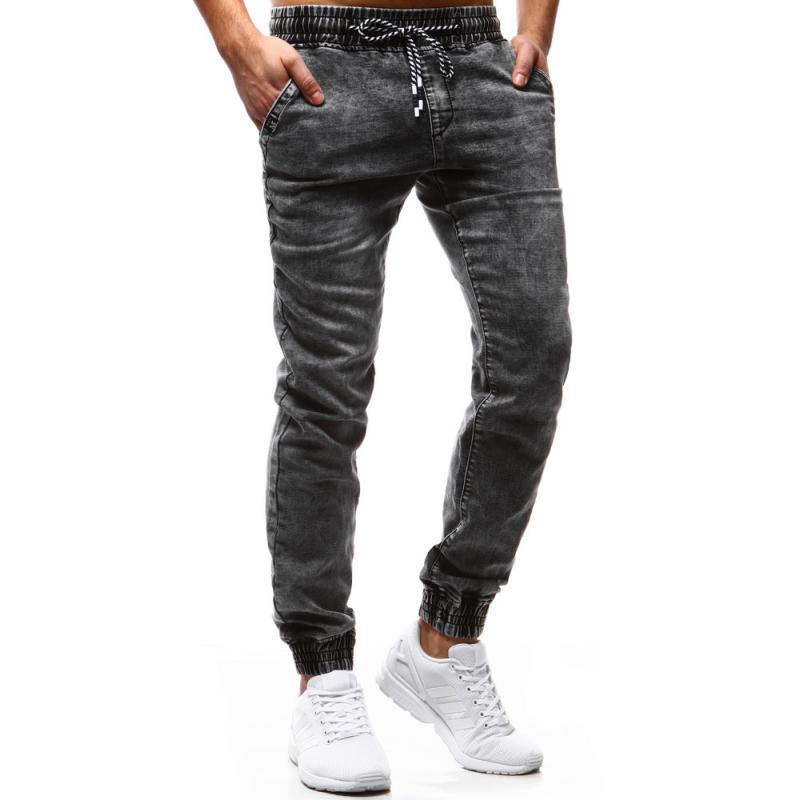 Tethered Elastic Men's Casual Little Feet Jeans Solid Color Retro Slim Stretch Men's Jeans