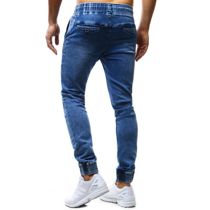 Tethered Elastic Men's Casual Little Feet Jeans Solid Color Retro Slim Stretch Men's Jeans