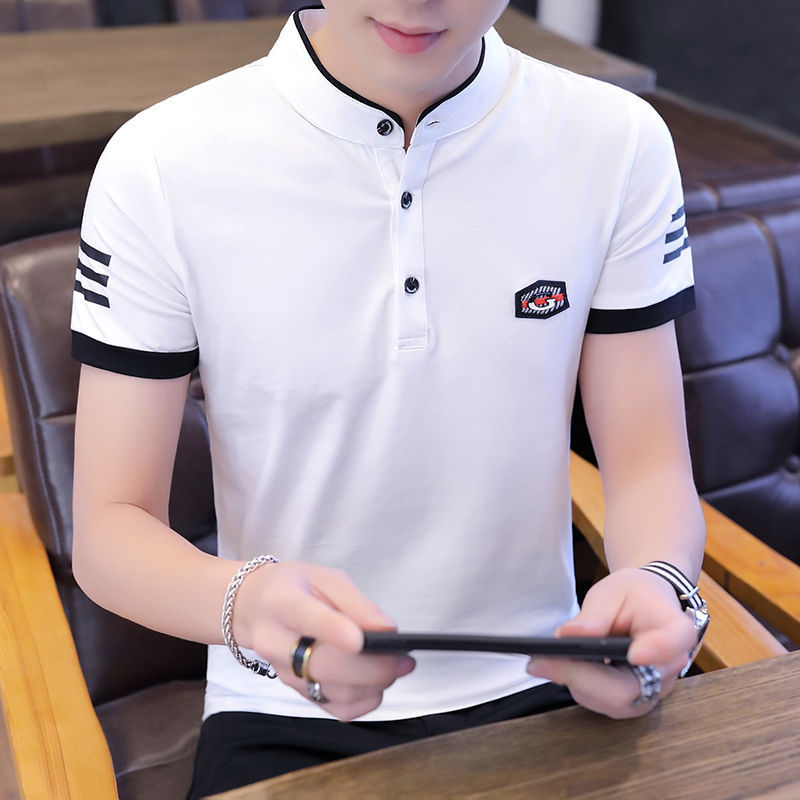 Men's Short-sleeved T-shirt Korean Style Stand-up Collar Slim Polo Shirt