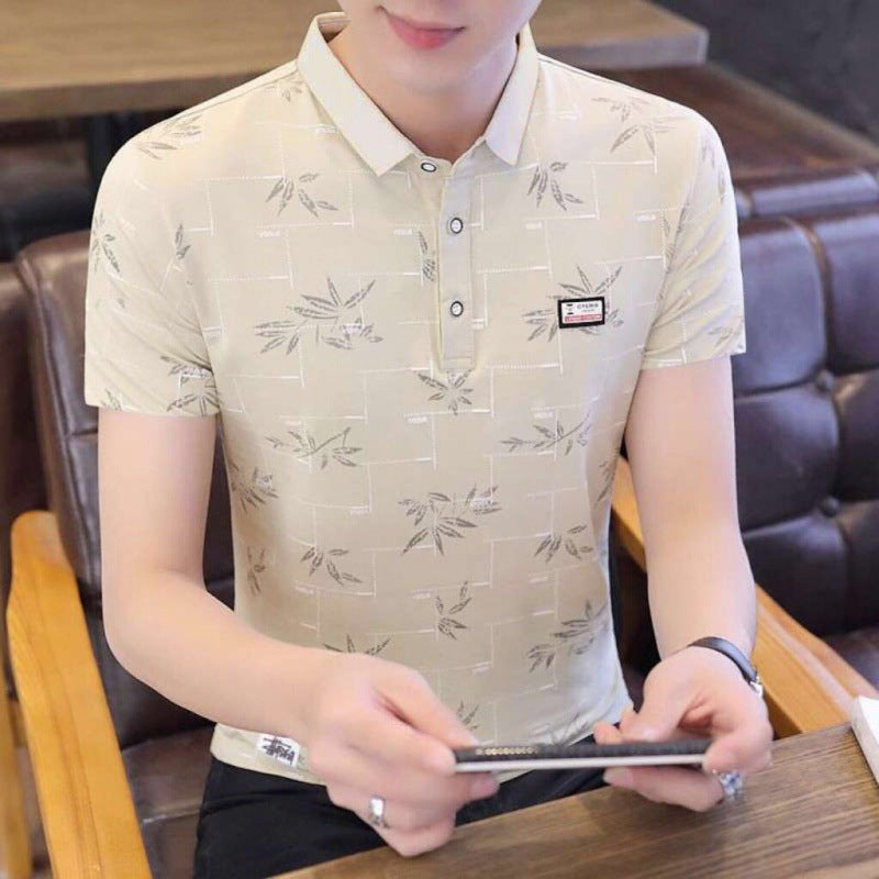 Men's Short-sleeved T-shirt Korean Style Stand-up Collar Slim Polo Shirt