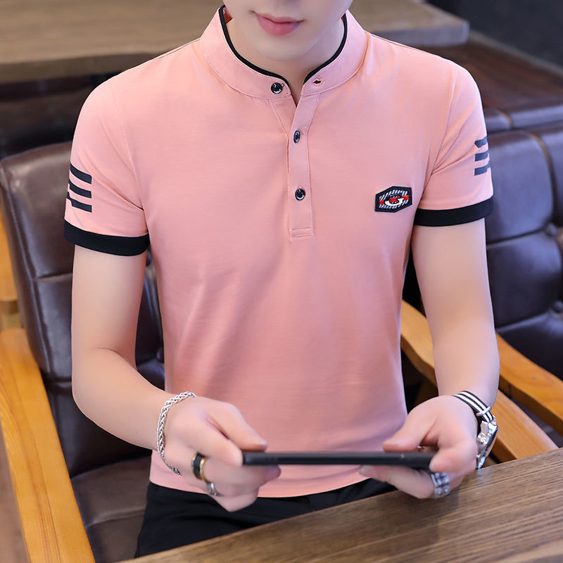 Men's Short-sleeved T-shirt Korean Style Stand-up Collar Slim Polo Shirt