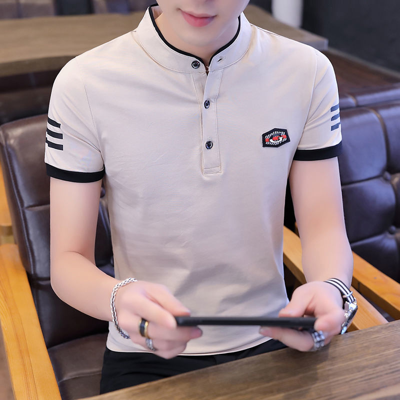 Men's Short-sleeved T-shirt Korean Style Stand-up Collar Slim Polo Shirt