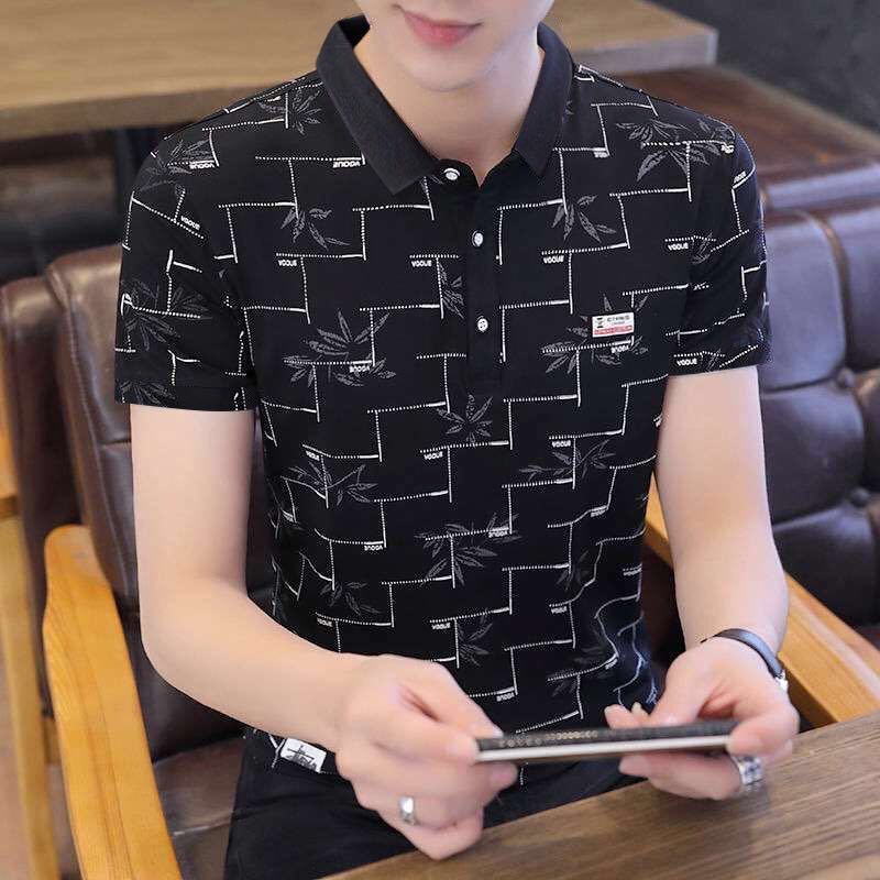 Men's Short-sleeved T-shirt Korean Style Stand-up Collar Slim Polo Shirt