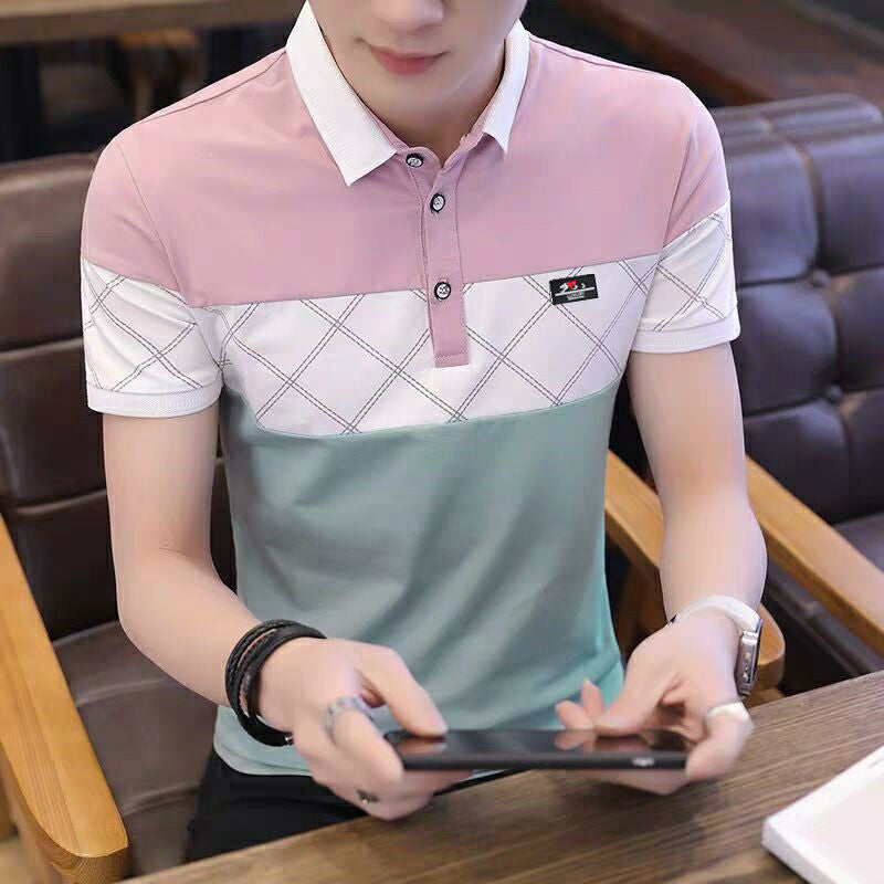 Men's Short-sleeved T-shirt Korean Style Stand-up Collar Slim Polo Shirt