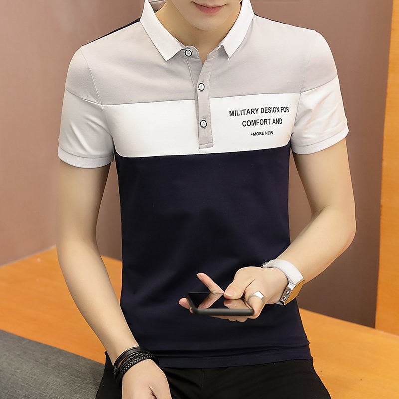 Men's Short-sleeved T-shirt Korean Style Stand-up Collar Slim Polo Shirt