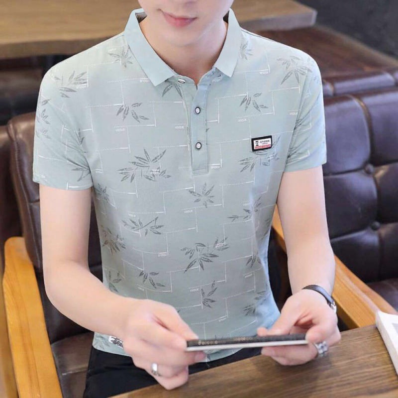 Men's Short-sleeved T-shirt Korean Style Stand-up Collar Slim Polo Shirt