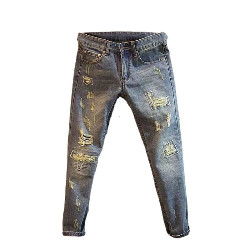 Ripped Pants Ankle Jeans Men's Summer