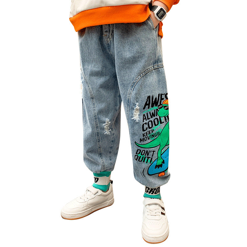 Jeans, Children, Big Kids, Sports, Western Style, Korean Style Trousers, Loose Trend