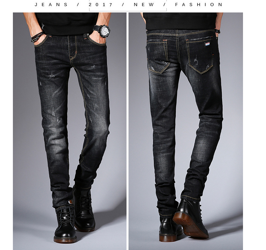 Fall New Jeans Men's Korean Edition Fashion Slim Bottom Pants Young Students Elastic Black Pants