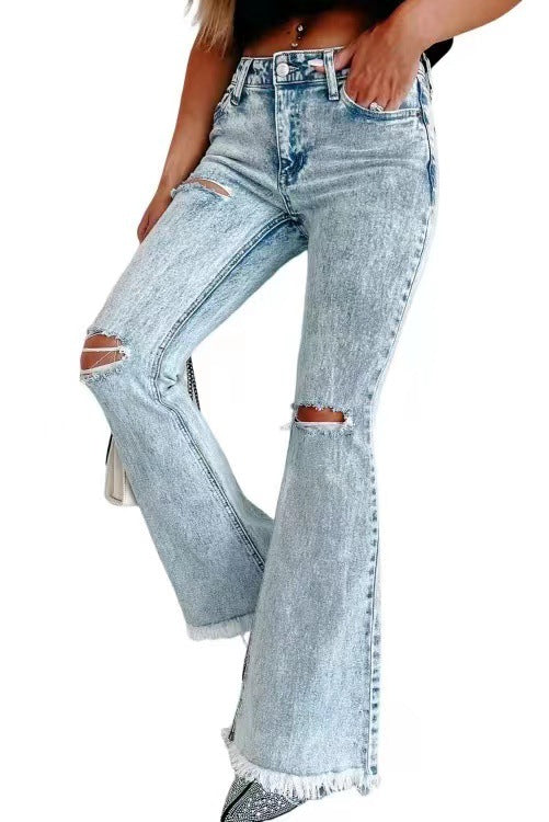 Women's Ripped Jeans Washed High Waist