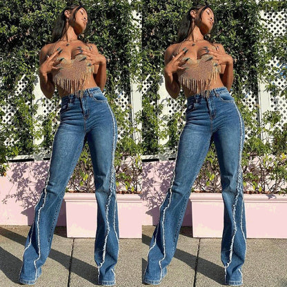 Women's Fashion High Waist Straight Jeans