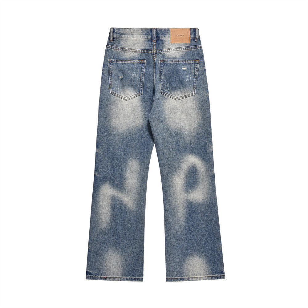 Retro Washed Straight Jeans Retro Loose Mop Wide-leg Pants