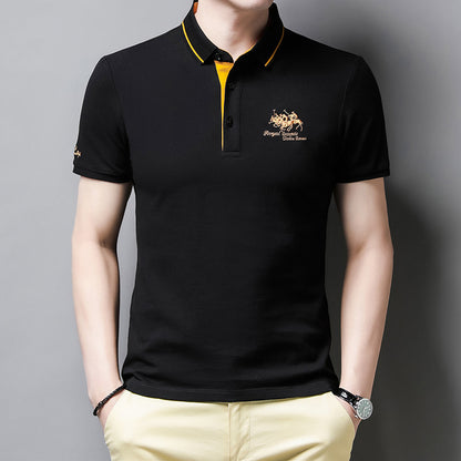 Embroidered POLO Fashion Solid Color Middle-aged And Young Men's Short-sleeved Top T-shirt Men's