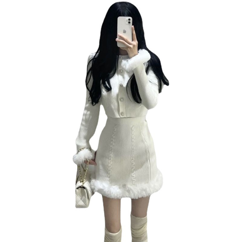 Autumn And Winter Women's Gentle Knitted Dress Two-piece Set