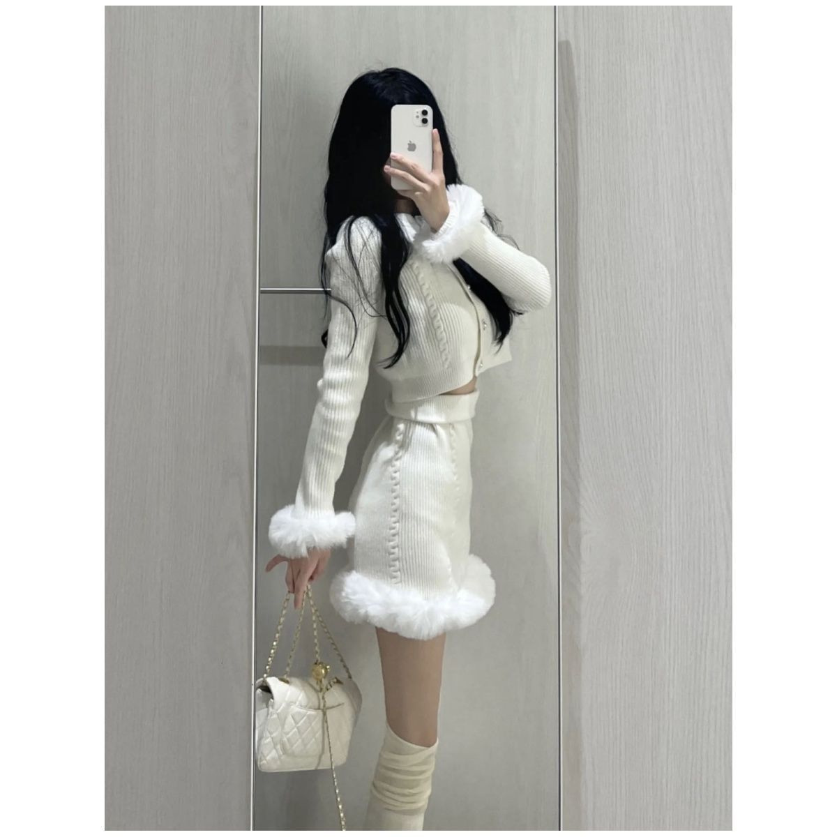 Autumn And Winter Women's Gentle Knitted Dress Two-piece Set