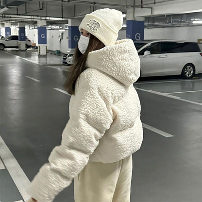 American-style White Lamb Wool Baseball Uniform Short Coat