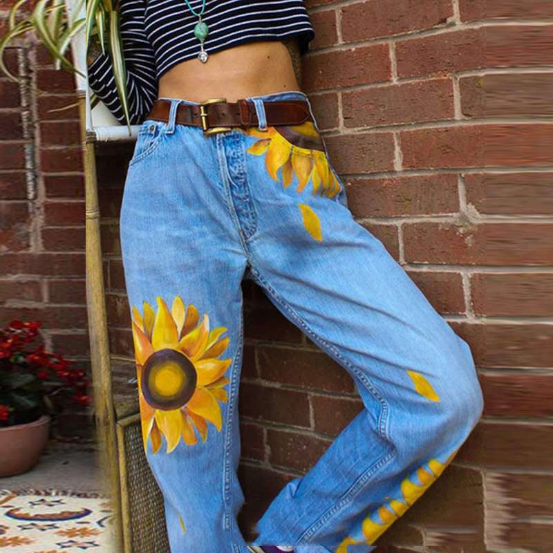 Women's Sunflower Printed Washed Jeans