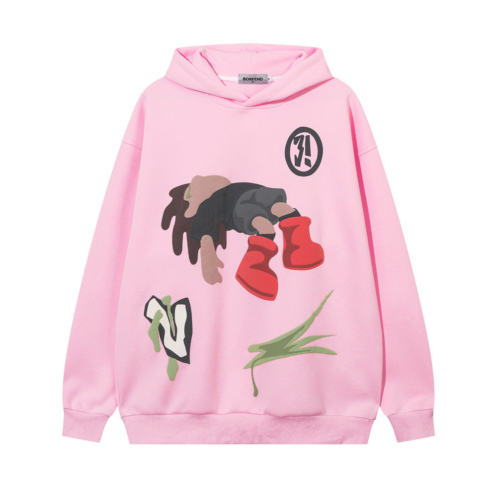 Printed Pullover Long Sleeve Loose Hoodie Sports