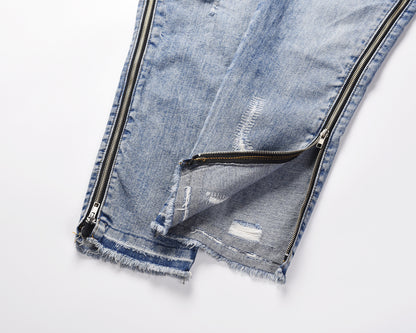 Men's and Women's Side Zipper Jeans with Holes