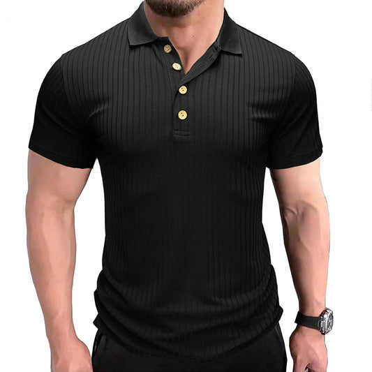 Men's Short Sleeve Polo Lapel T-Shirt Solid Color Casual