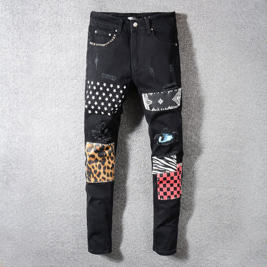 Patchwork ripped beggar pants