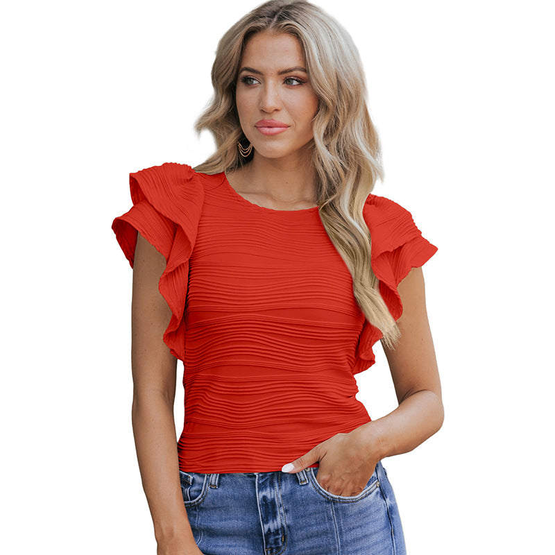 Fashion Texture Ruffled Short Sleeves