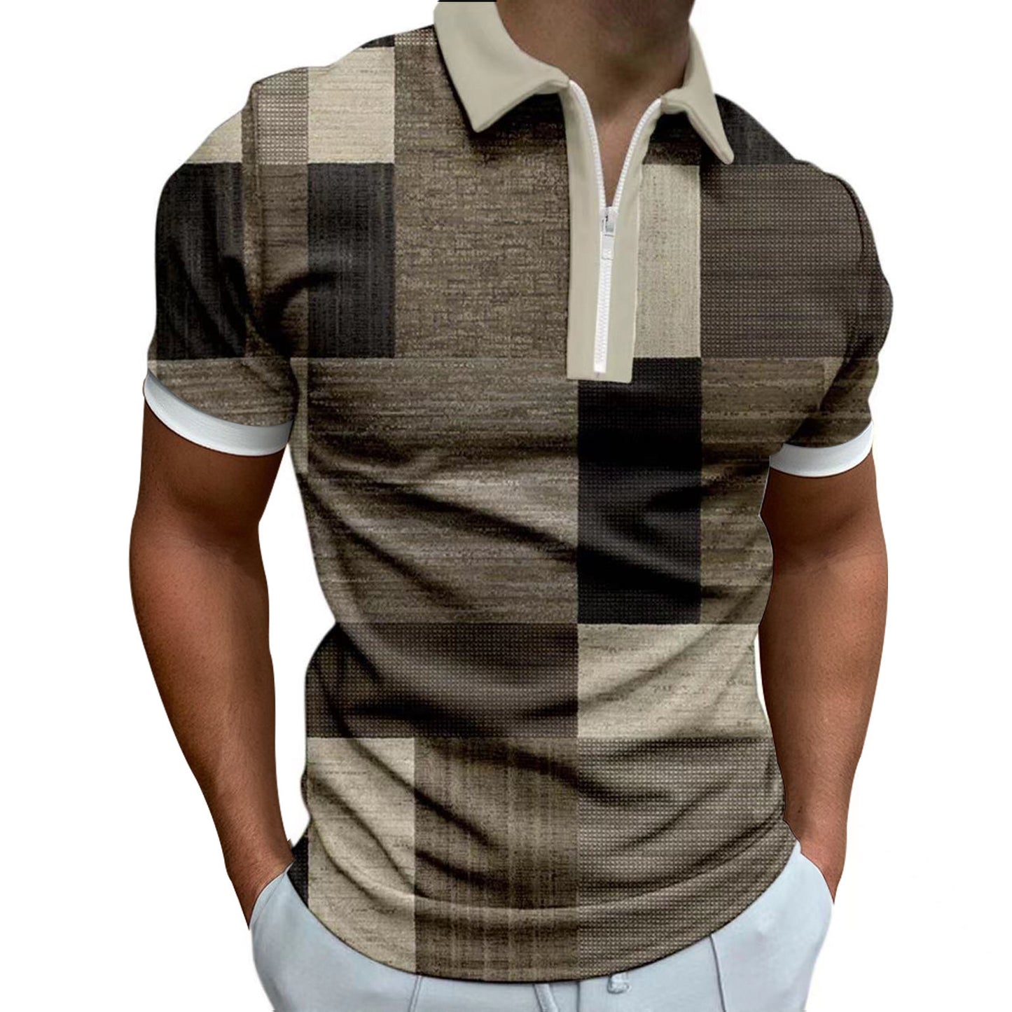 Men's 3D Digital Printing Zipper Polo Shirt Plus Size