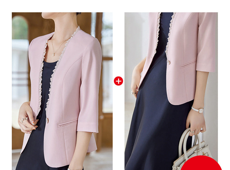 Women's Collarless Professional Casual Three Quarter Sleeve Suit Jacket