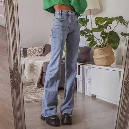 Slim Mid-waist Flattering Denim Bell-bottom Pants