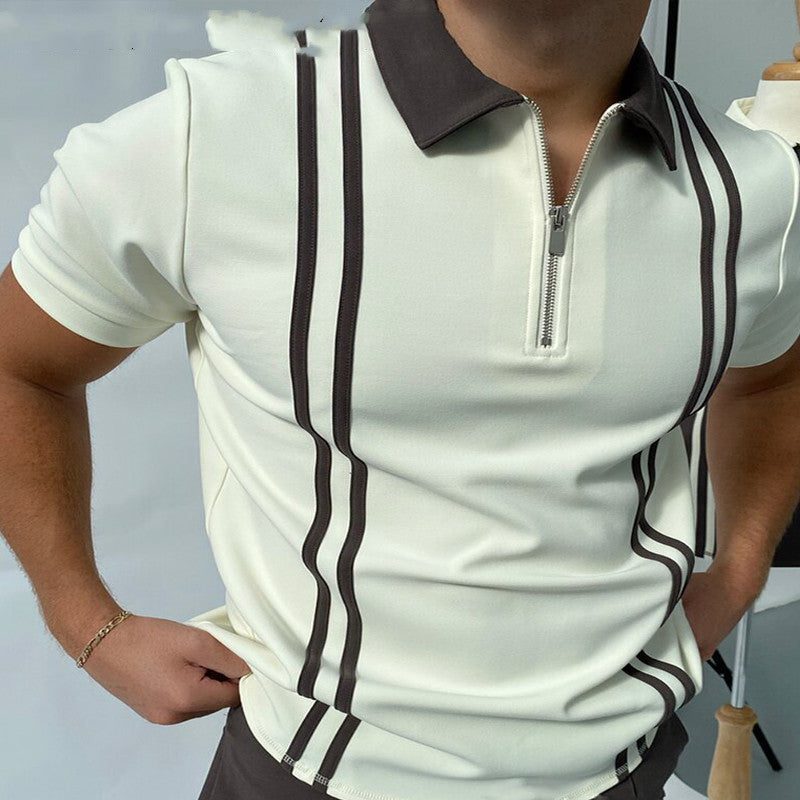 New Style POLO Shirt Zipper Knitted Jacquard Men's T-shirt Top