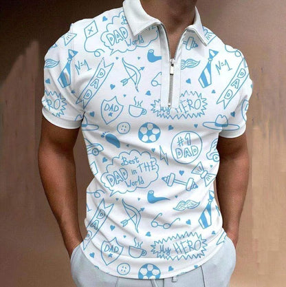 Chain Print Polo Shirt Casual Short-sleeved Men's T-shirt Top