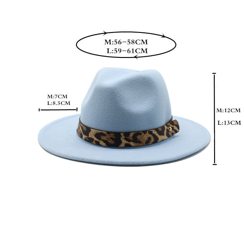 Men's Fashion Leopard Print Woolen Big Brim Top Hat