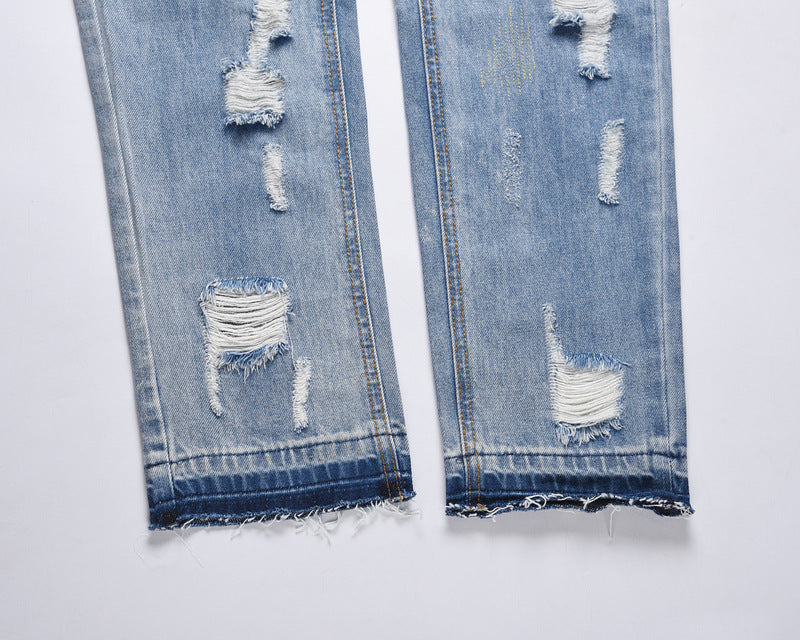 High Street Washed Distressed Slim-fit Ripped Jeans