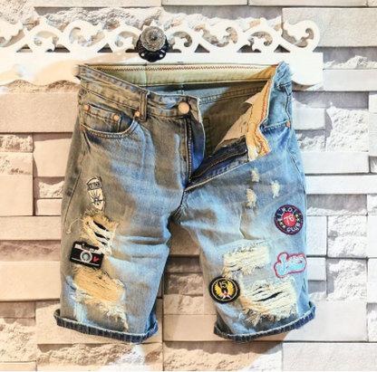 Vintage Embroidered Distressed Denim Shorts