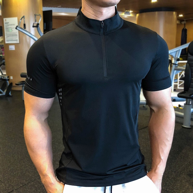 Sports Fitness Lapel Polo Shirt Short Sleeve Tight