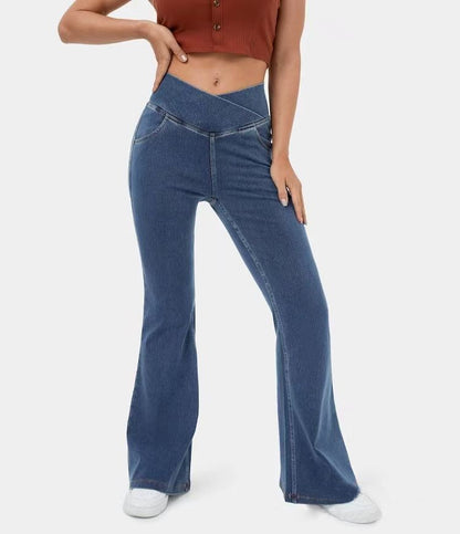 High Imitation Denim Bell-bottom Pants Cross-border Hip Lifting European And American Women Bell-bottom Pants