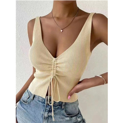 Summer Fashion Drawstring American Hot Girl All-matching Drawstring Vest Top