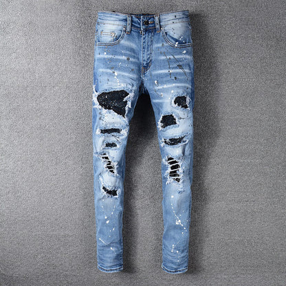 Gaojiechao Brand Hole Patch Inlaid Diamond Jeans Slim Leggings