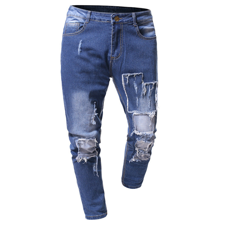 Men's Ripped Slim Fit Patch Jeans Fashion