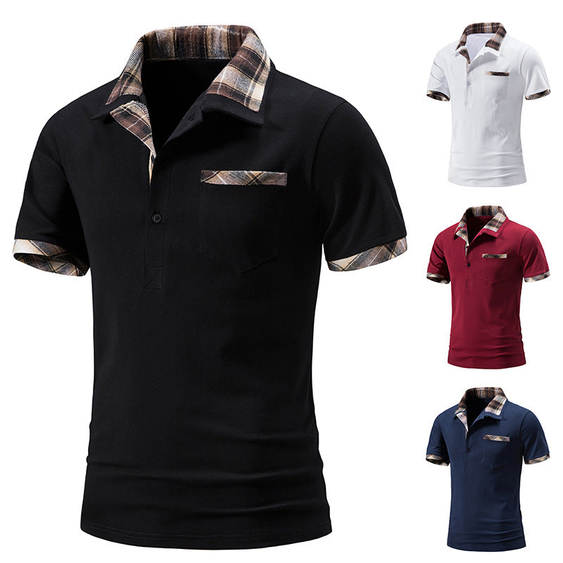 Basic Lapel Polo Shirt Men's Plaid Colorblock T-shirt Top