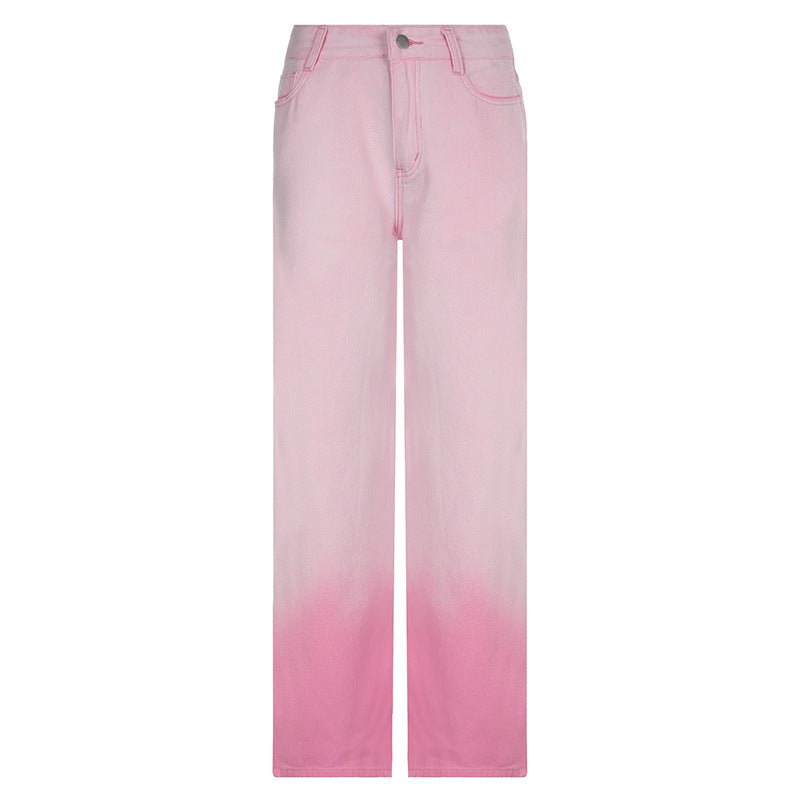 Tie-Dye Contrast High-Rise Straight-Leg Jeans